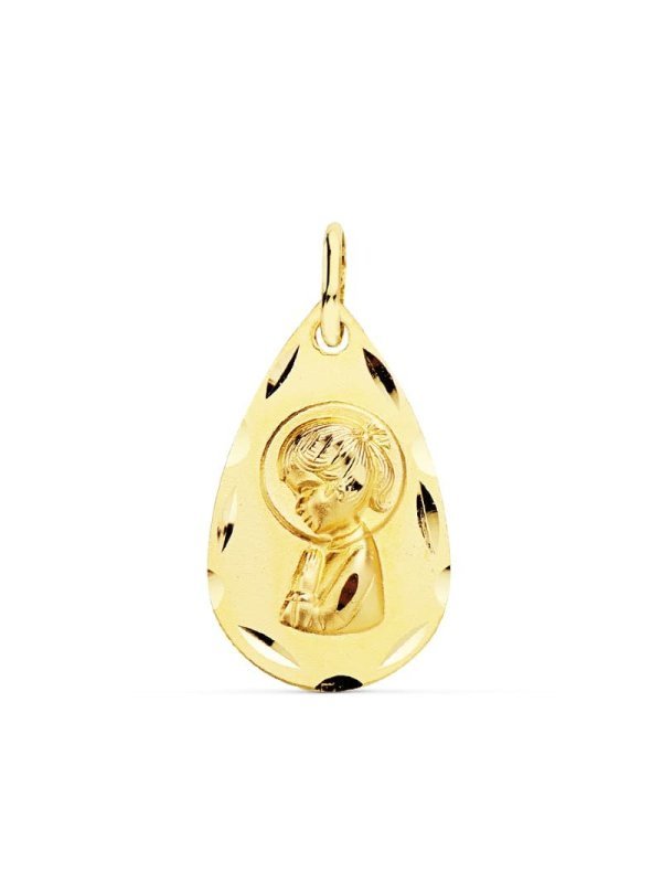 18K MEDALLA VIRGEN NIÑA LAGRIMA 19X11 MM