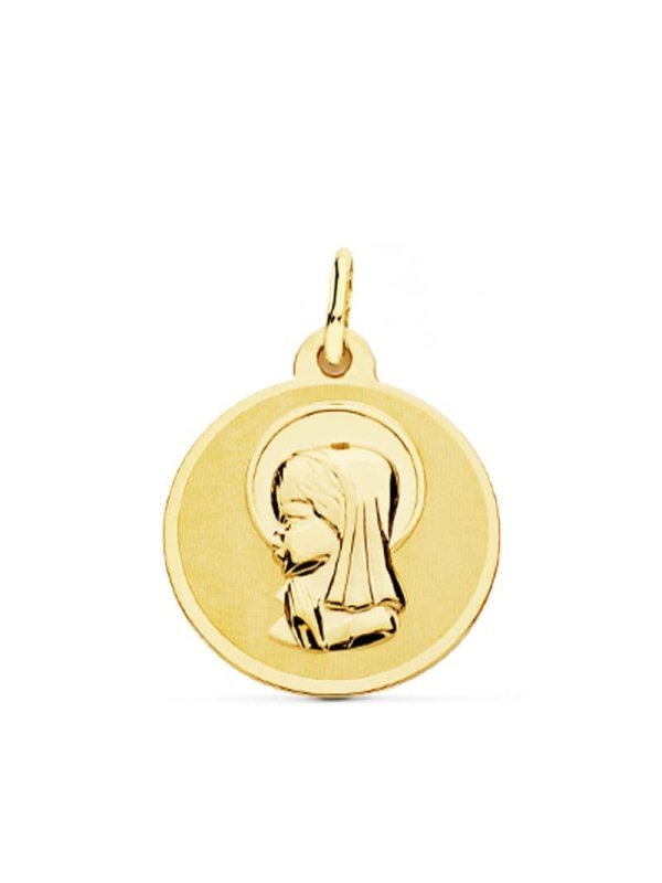 18K MEDALLA VIRGEN NIÑA BRILLO 18 MM