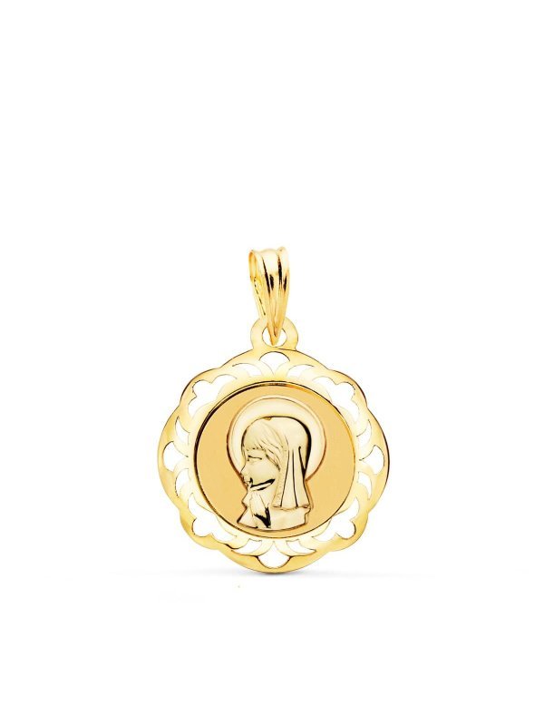 18K MEDALLA VIRGEN NIÑA CERCO CALADO...