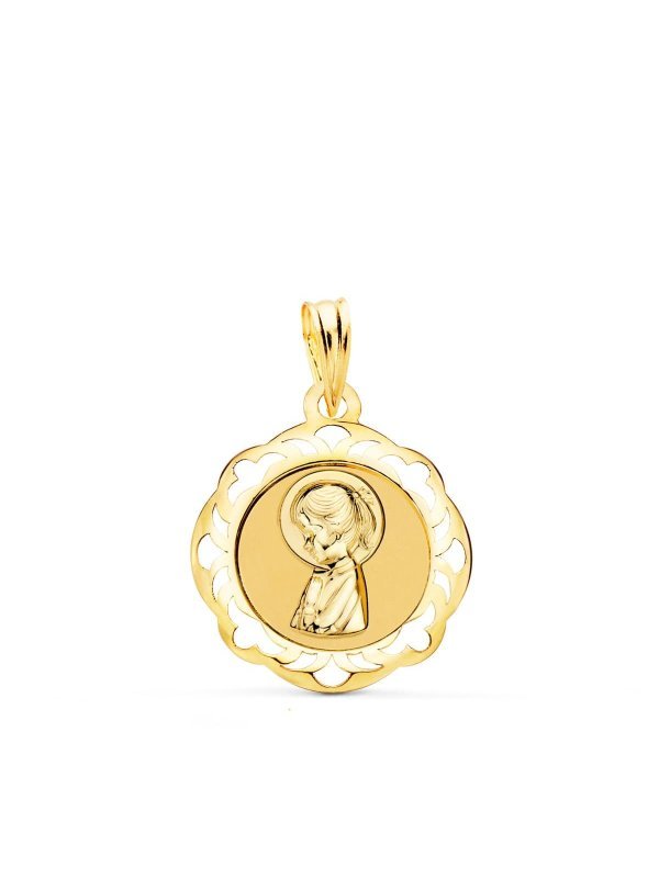 18K MEDALLA VIRGEN NIÑA CERCO CALADO...