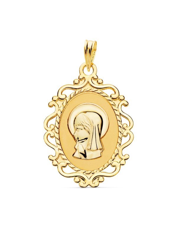 18K MEDALLA VIRGEN NIÑA PERFIL CERCO...