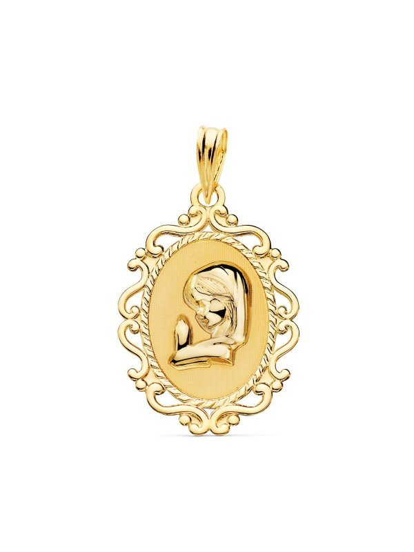 18K MEDALLA VIRGEN NIÑA PERFIL CERCO...