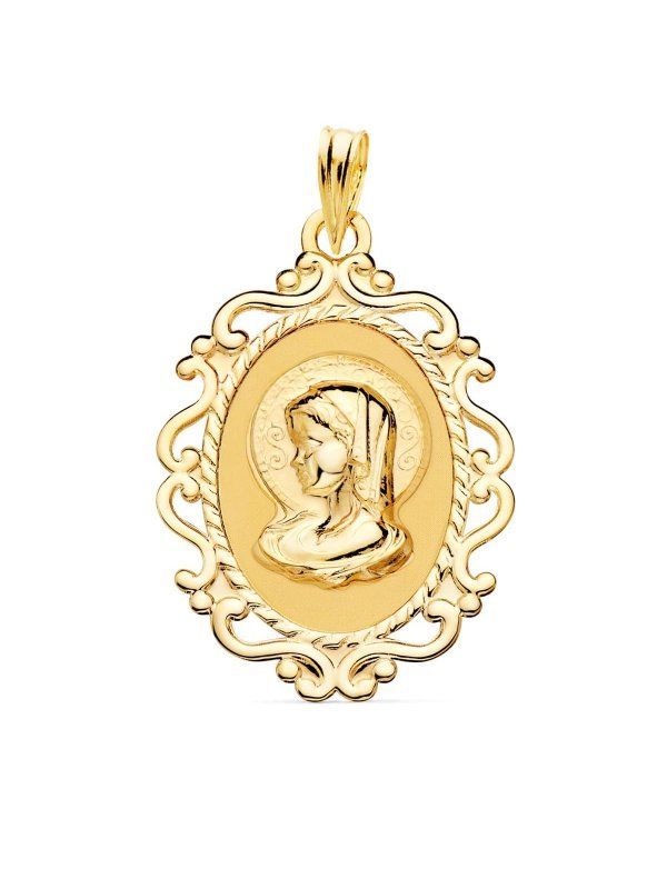 18K MEDALLA VIRGEN NIÑA CERCO CALADO...