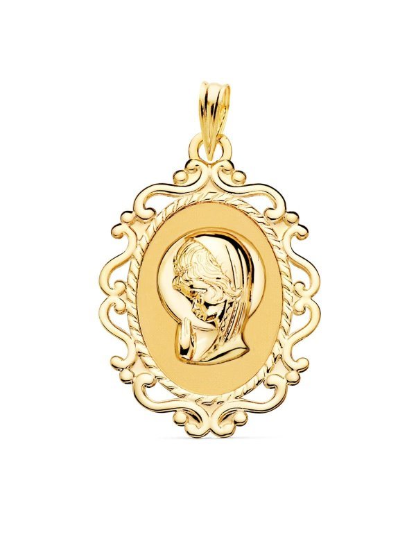 18K MEDALLA VIRGEN NIÑA CERCO CALADO...
