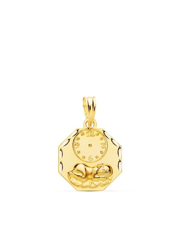 18K MEDALLA OCTOGONAL NIÑO DE LA HORA...