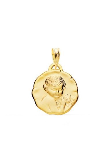 18K MEDALLA ANGEL NIÑO DE LA FLOR 17 MM