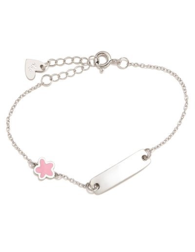 PULSERA FLOR ROSA Y CHAPA...
