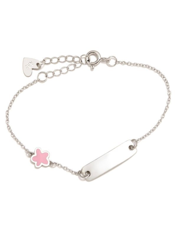 PULSERA FLOR ROSA Y CHAPA NEW...