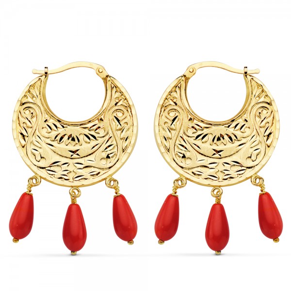 18K AROS ORO AMARILLO TALLADOS CORAL...