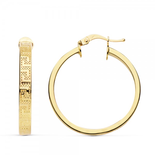 18K AROS ORO AMARILLO GRECA HUECOS 28 MM