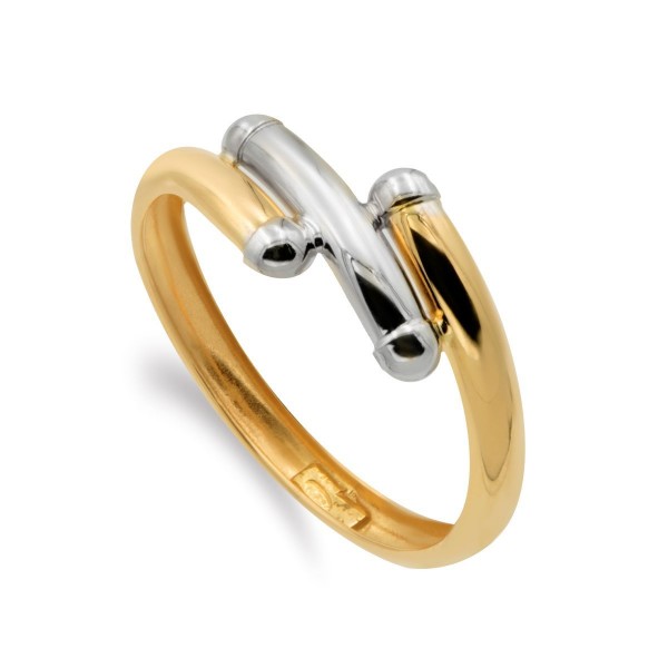 9K SORTIJA ORO BICOLOR BANDAS EN BRILLO