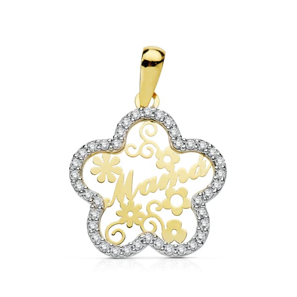 9K COLGANTE MAMA CIRCONITAS FLOR 18 MM